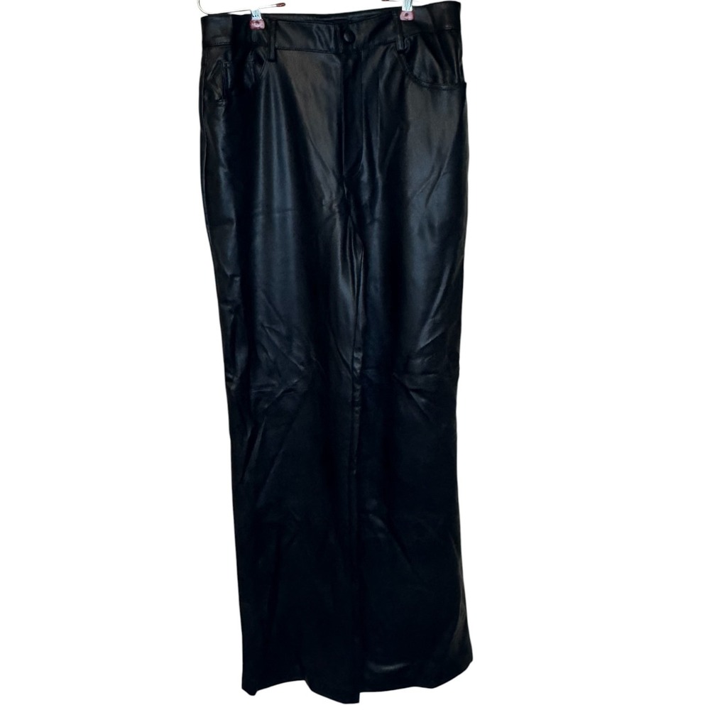 Zara Women's Pants 90's Y2K Wide‎ Leg Faux Leather Black High Wasted Medium NWT